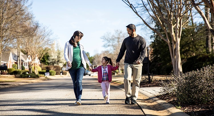 A family taking a walk